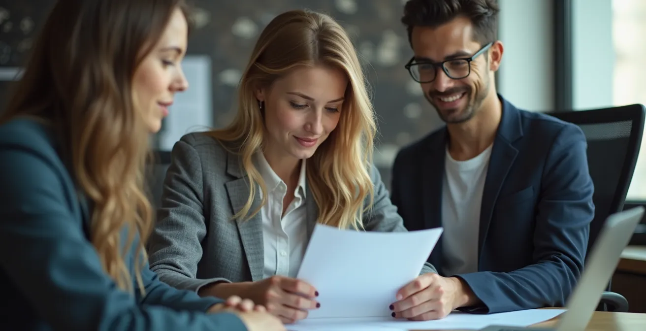 Alternant consultant un document officiel dans un environnement professionnel