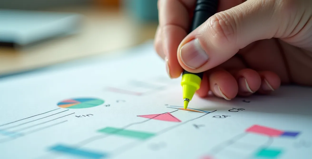 Vue macro de notes manuscrites analysant une offre d'emploi