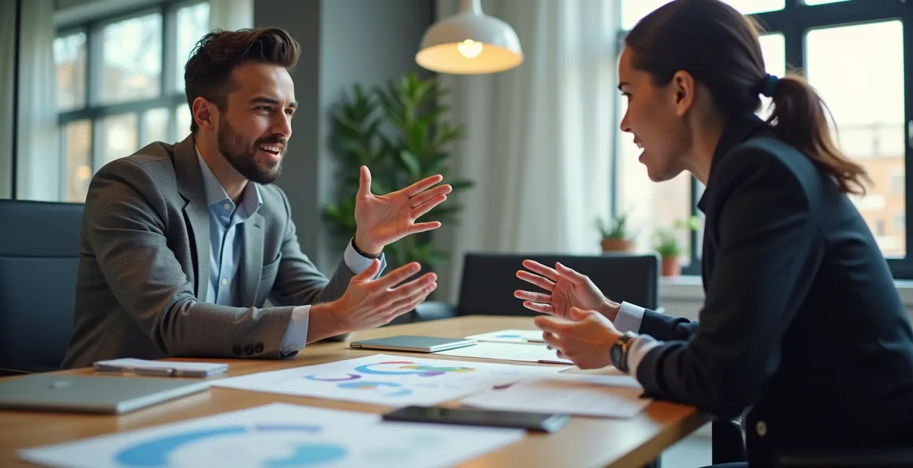 Professionnel en situation de présentation illustrant ses compétences comportementales