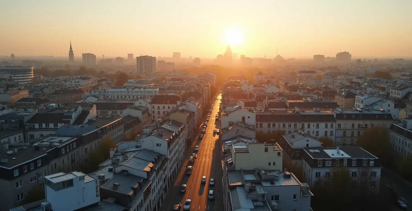 Vue aérienne d'une ville française avec architecture mixte symbolisant la diversité des aides locales