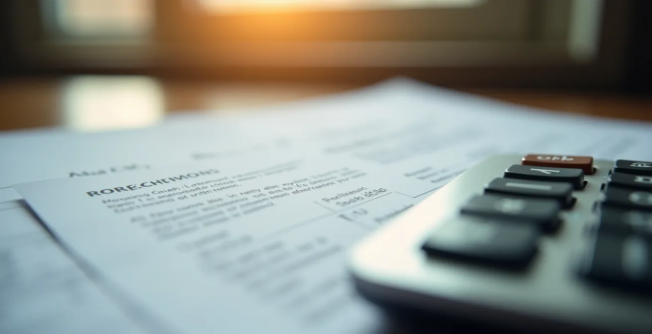 Détail macro de contrats de travail et calculatrice sur bureau