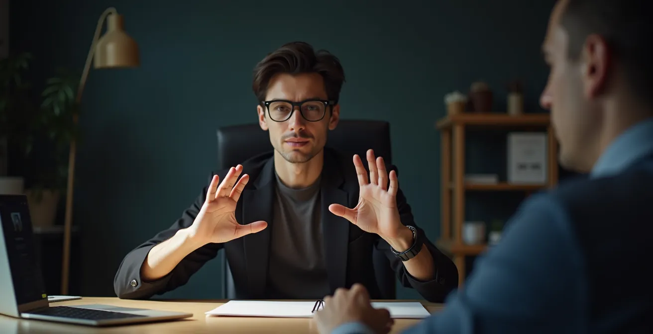 Professionnel démontrant une posture et des gestes appropriés lors d'une visioconférence