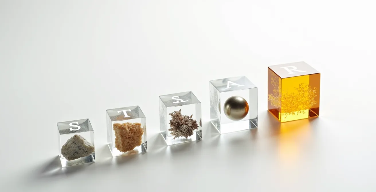 Représentation visuelle de la méthode STAR avec un professionnel expliquant un concept devant un tableau abstrait