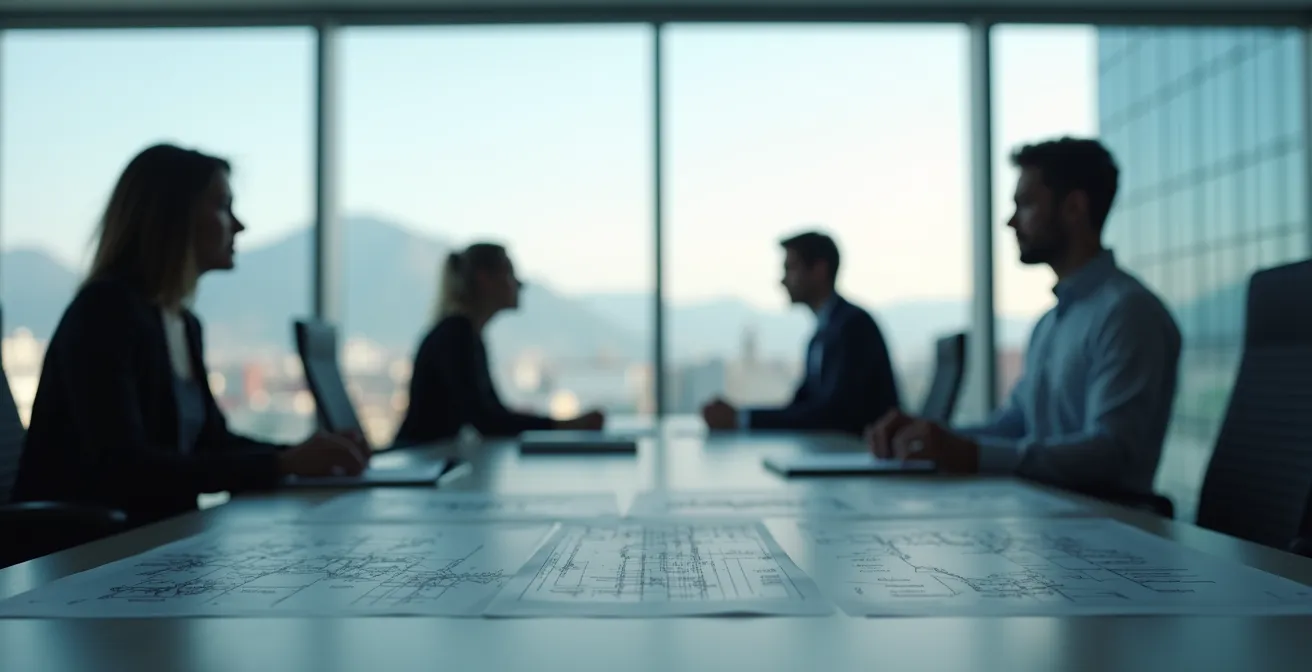 Illustration métaphorique représentant la négociation d'une clause de mobilité avec des éléments géographiques abstraits