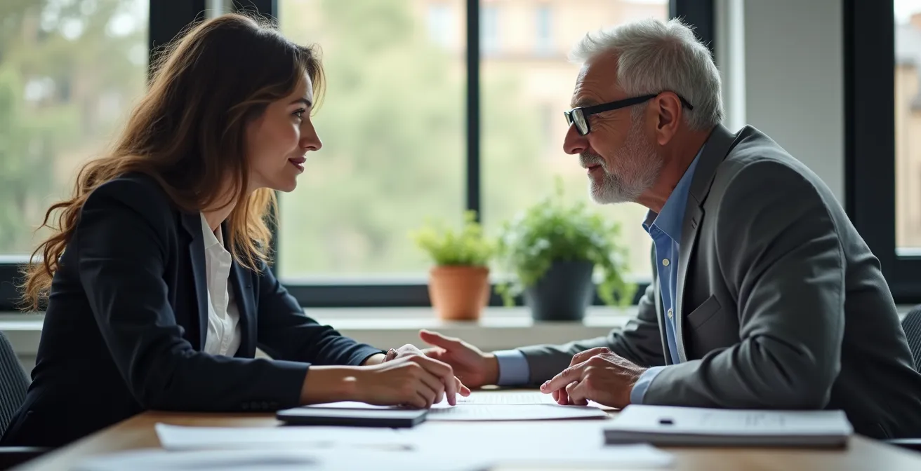 Discussion professionnelle entre stagiaire et tuteur autour d'une convention de stage