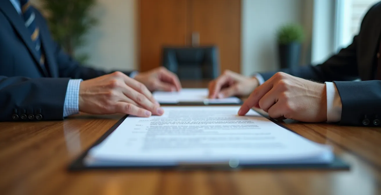 Macro détaillée de mains échangeant des documents lors d'une négociation professionnelle