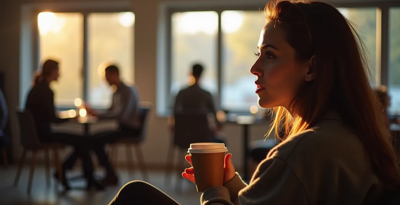 Personne explorant des connexions professionnelles dans un espace de coworking moderne